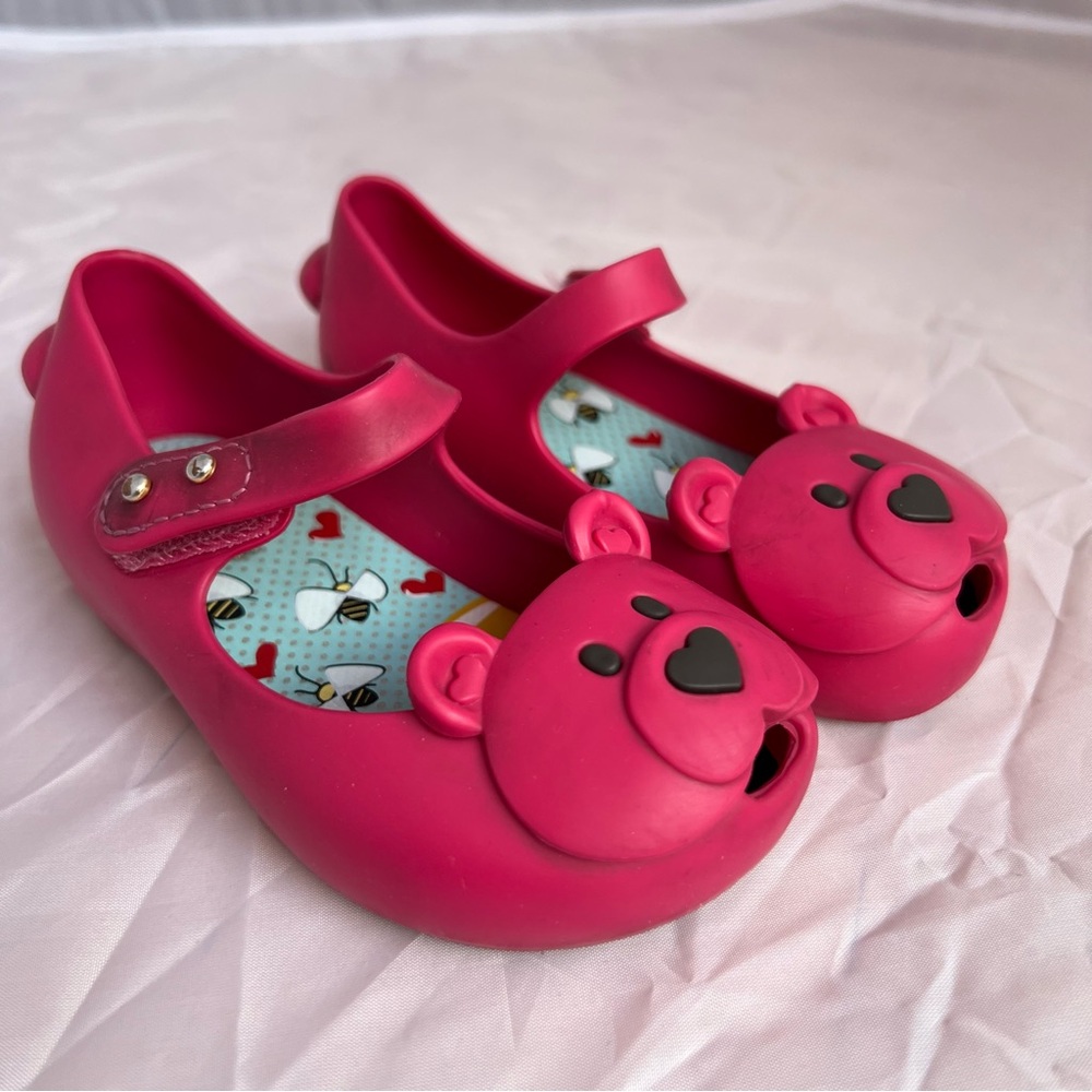 Mini Melissa Bear Mary Jane Jelly Shoes Pink Toddler Size 7 Cute Cartoon Flats
